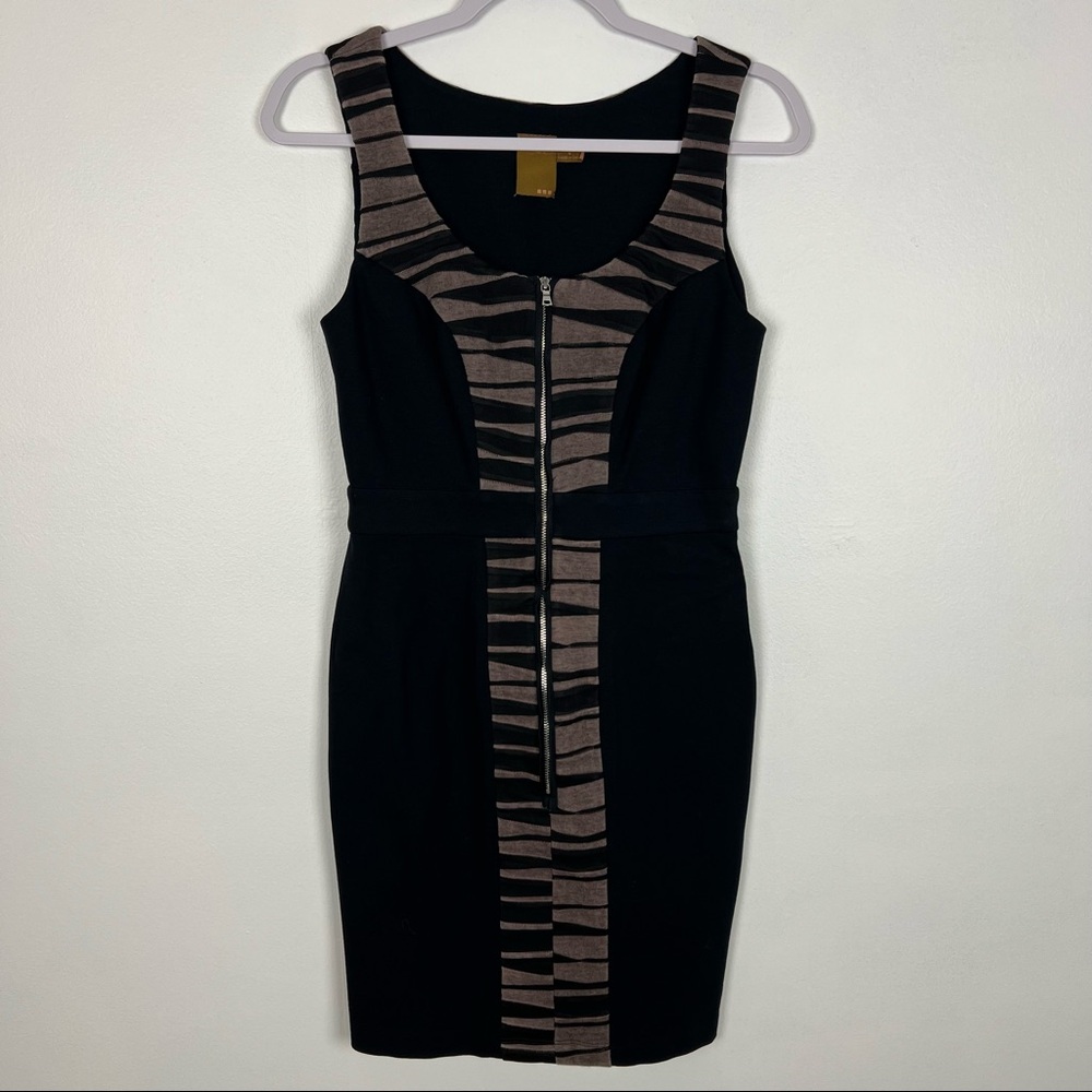 Ali Roe Zip Front Body Con Dress Sleeveless Black Tan Size 4